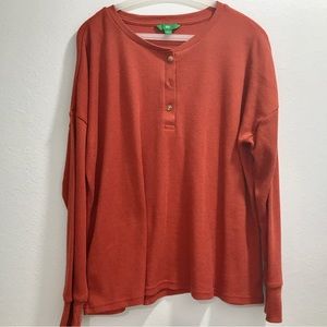 Dip size large waffle weave Henley long sleeve pumpkin orange